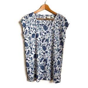 Rachel Zoe Blue Floral 100% Linen Button-Back Tank Top - Size M